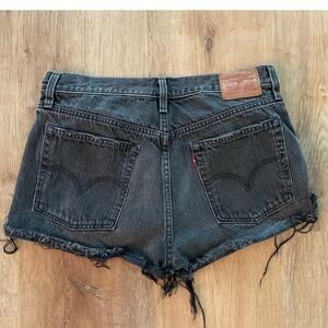 Levi's 501 Distressed Black Denim High Rise Mini Cut Off Shorts size 30